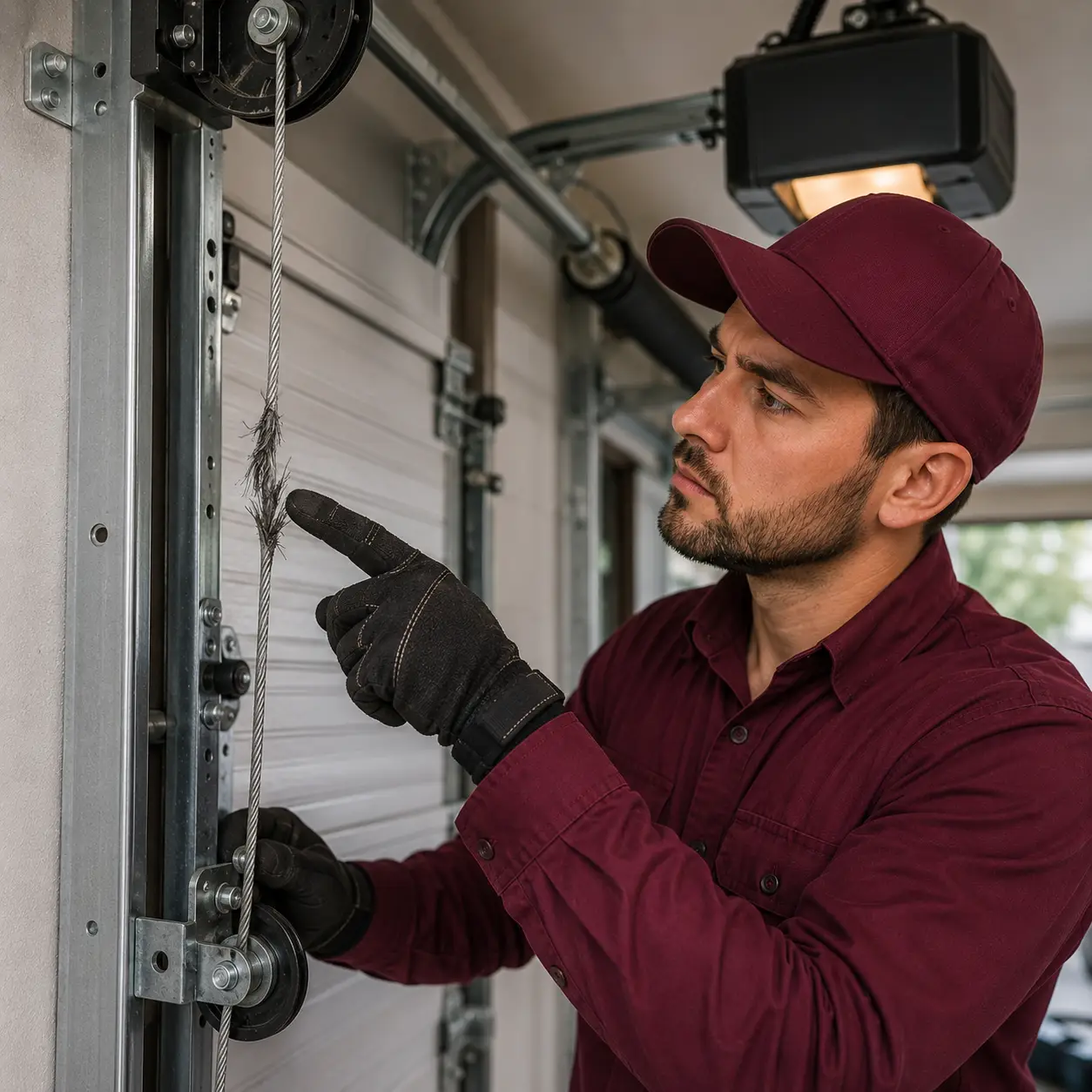 Worn and frayed garage door cable repair service in Indianapolis IN